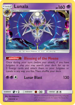 Lunala Rare Holo card from Cosmic Eclipse