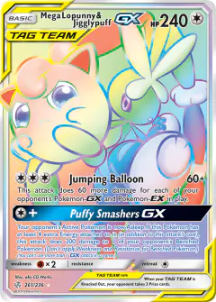 Mega Lopunny & Jigglypuff-GX Rare Rainbow card from Cosmic Eclipse