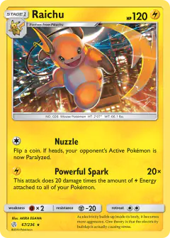 Raichu Rare card from Cosmic Eclipse