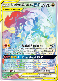 Reshiram & Zekrom-GX Rare Rainbow card from Cosmic Eclipse
