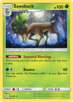 Sawsbuck Rare Holo card from Cosmic Eclipse