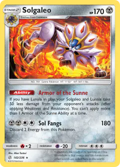 Solgaleo Rare Holo card from Cosmic Eclipse