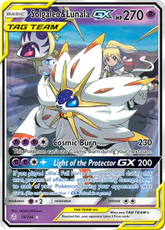 Solgaleo & Lunala-GX Rare Holo GX card from Cosmic Eclipse