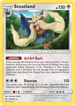 Stoutland Rare Holo card from Cosmic Eclipse