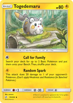 Togedemaru Uncommon card from Cosmic Eclipse