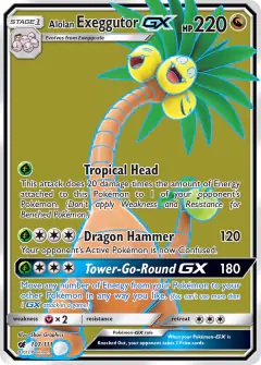 Alolan Exeggutor-GX Rare Ultra card from Crimson Invasion
