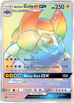 Alolan Golem-GX Rare Rainbow card from Crimson Invasion