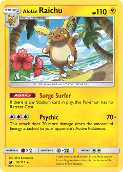 Alolan Raichu Rare Holo card from Crimson Invasion