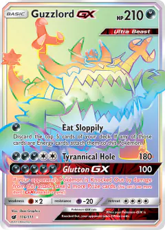 Guzzlord-GX Rare Rainbow card from Crimson Invasion
