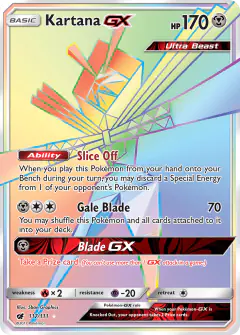 Kartana-GX Rare Rainbow card from Crimson Invasion