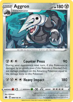 Aggron Rare Holo card from Crown Zenith
