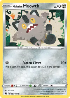 Galarian Meowth Common card from Crown Zenith
