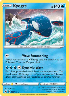 Kyogre Rare Holo card from Crown Zenith
