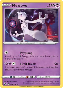 Mewtwo Rare Holo card from Crown Zenith
