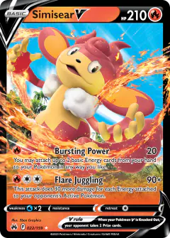 Simisear V Rare Holo V card from Crown Zenith
