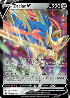 Zacian V Rare Holo V card from Crown Zenith