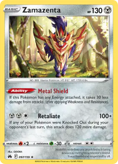 Zamazenta Rare Holo card from Crown Zenith