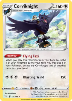 Corviknight Rare Holo card from Darkness Ablaze