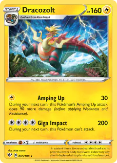 Dracozolt Rare card from Darkness Ablaze