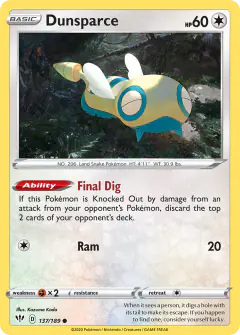 Dunsparce Common card from Darkness Ablaze