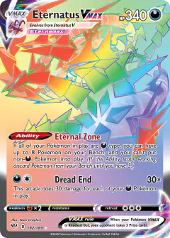 Eternatus VMAX Rare Rainbow card from Darkness Ablaze
