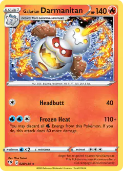 Galarian Darmanitan Rare card from Darkness Ablaze