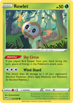 Rowlet Common card from Darkness Ablaze