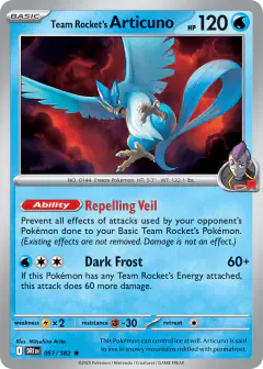 Team Rocket's Articuno Rare card from Destined Rivals
