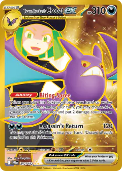 Team Rocket's Crobat ex Hyper Rare card from Destined Rivals