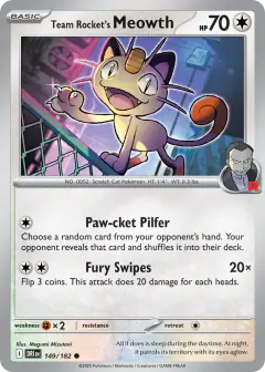 Team Rocket's Meowth Common card from Destined Rivals