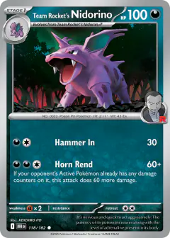 Team Rocket's Nidorino Common card from Destined Rivals