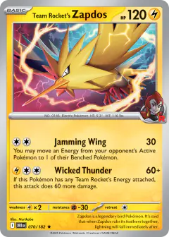 Team Rocket's Zapdos Rare card from Destined Rivals