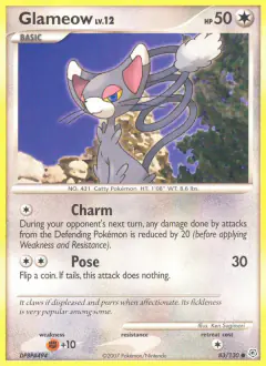 Glameow Common card from Diamond & Pearl Base