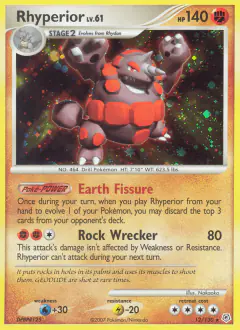 Rhyperior Rare Holo card from Diamond & Pearl Base