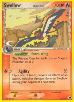 Swellow δ Uncommon card from Dragon Frontiers
