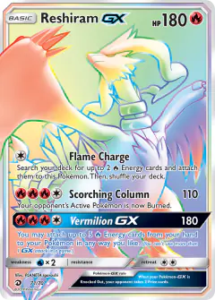 Reshiram-GX Rare Rainbow card from Dragon Majesty