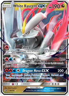 White Kyurem-GX Rare Holo GX card from Dragon Majesty
