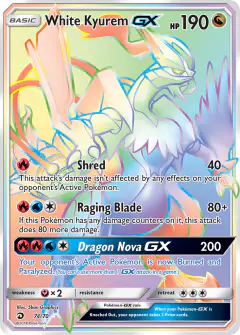 White Kyurem-GX Rare Rainbow card from Dragon Majesty