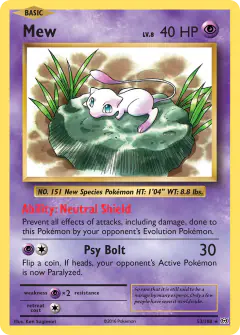 Mew Rare Holo card from Evolutions