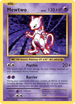 Mewtwo Rare card from Evolutions