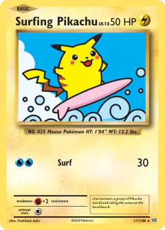 Surfing Pikachu Rare Secret card from Evolutions