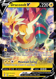 Dracozolt V Rare Holo V card from Evolving Skies