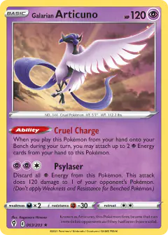 Galarian Articuno Rare Holo card from Evolving Skies