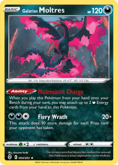 Galarian Moltres Rare Holo card from Evolving Skies