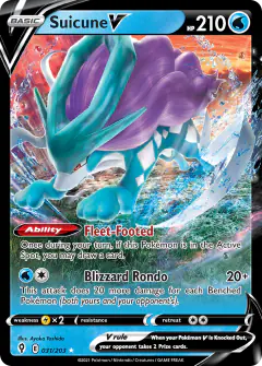 Suicune V Rare Holo V card from Evolving Skies