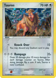 Tauros Rare Holo card from FireRed & LeafGreen