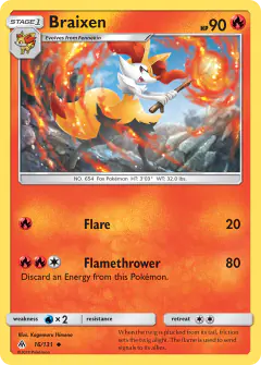Braixen Uncommon card from Forbidden Light
