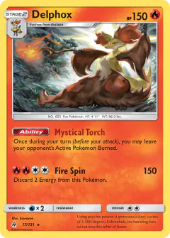 Delphox Rare Holo card from Forbidden Light