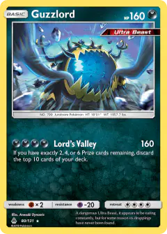 Guzzlord Rare Holo card from Forbidden Light
