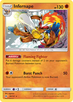 Infernape Rare Holo card from Forbidden Light